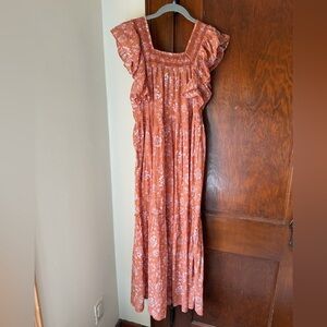 Free People Floral Ruffle Dress in Rust Orange